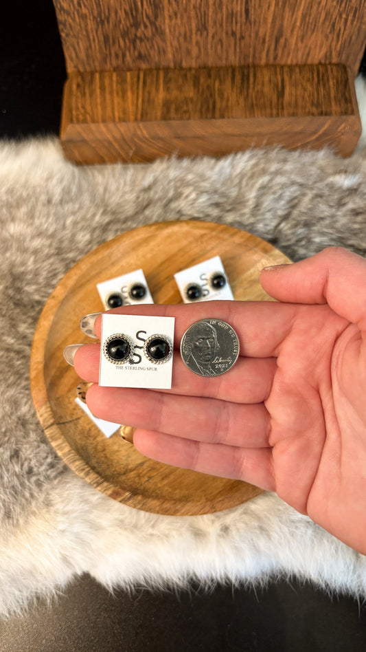 BLACK ONYX STUD EARRINGS BY ESTHER WHITE