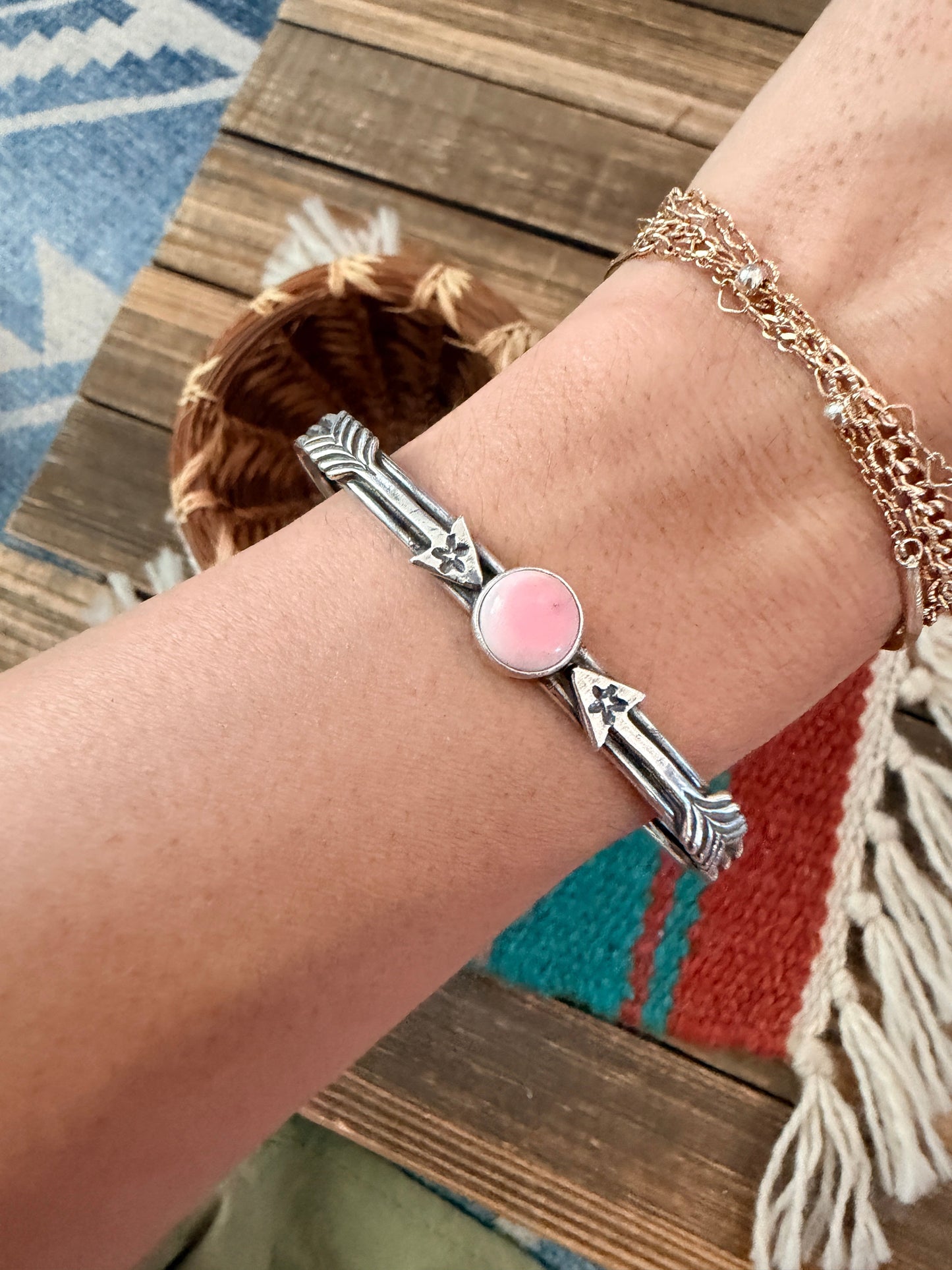 Handcrafted Sterling Silver & Queen Pink Conch Arrow Cuff Bracelet