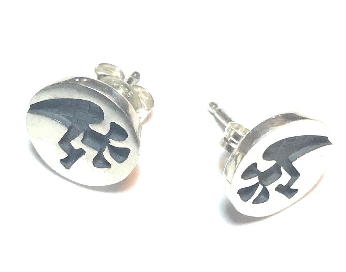 Handcrafted Sterling Silver Kokopelli Hand Stamped Stud Earrings