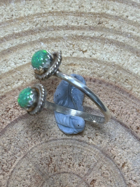 Esther White Navajo Sterling Silver Green Opalite Adjustable Ring