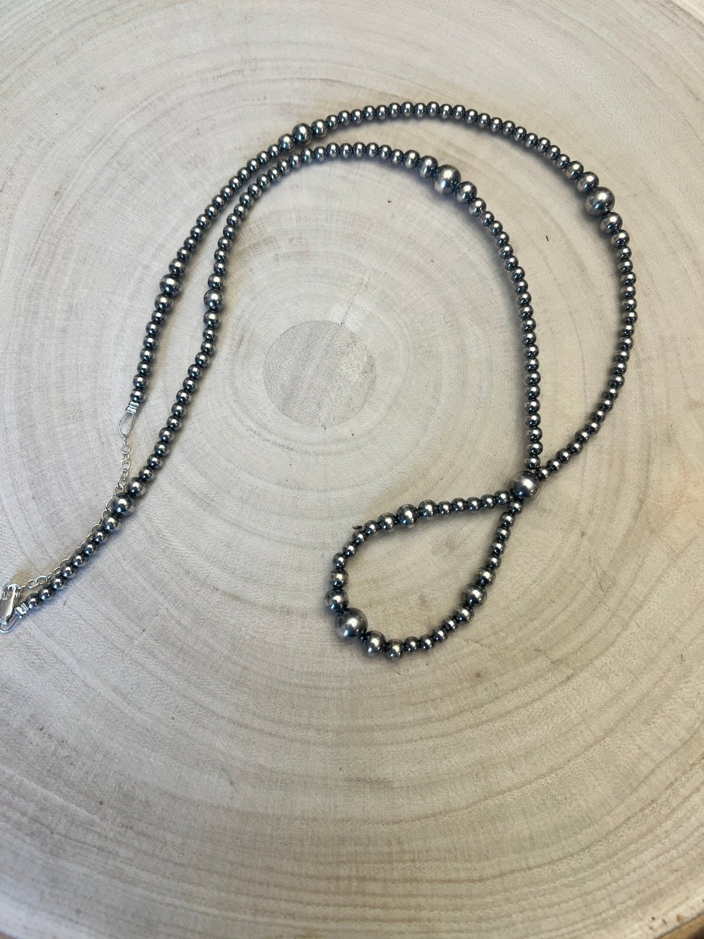 Graduated Sterling Silver Pearls Hoop necklace - 23 inch