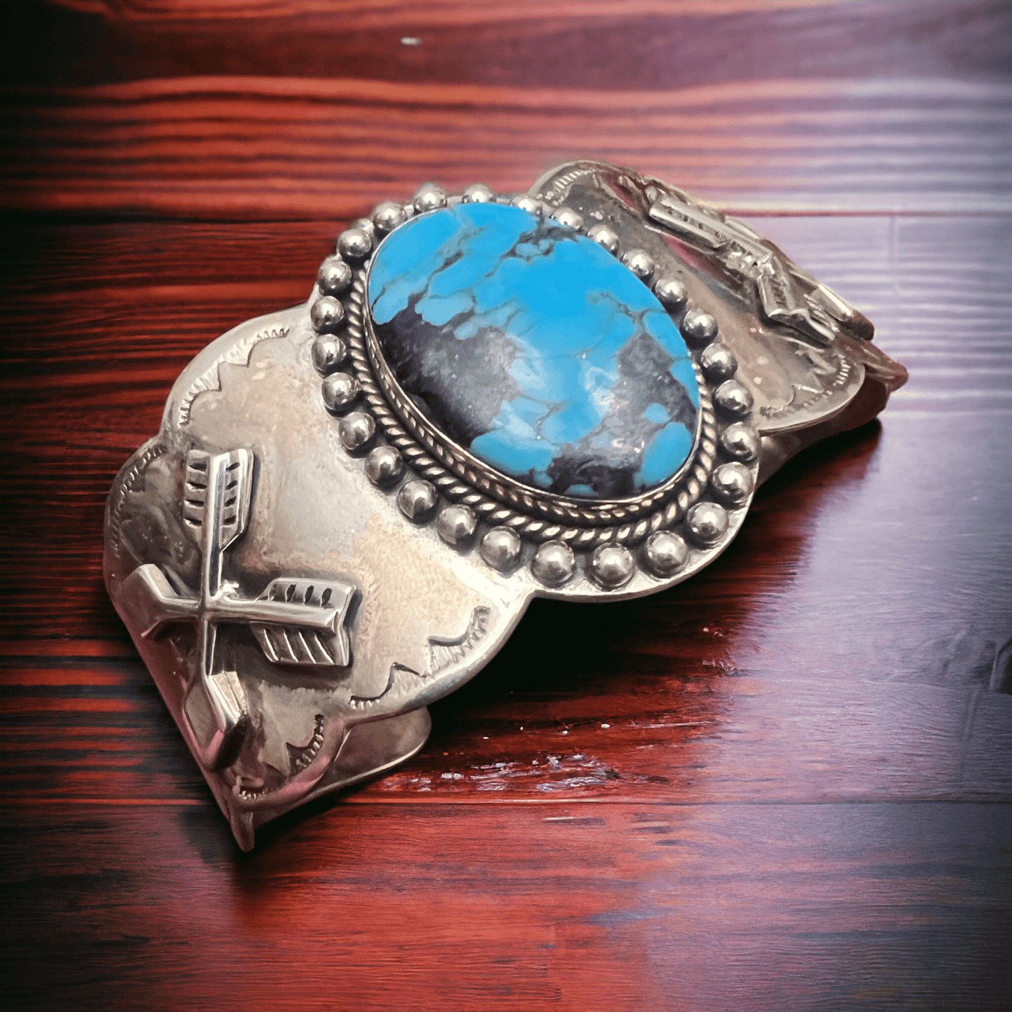 Suncup Blue Kingman Turquoise Hand Stamped Cuff