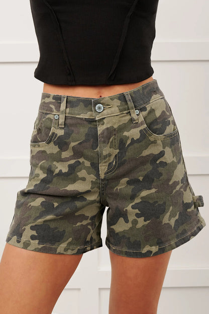 Camo Denim High Waist Shorts