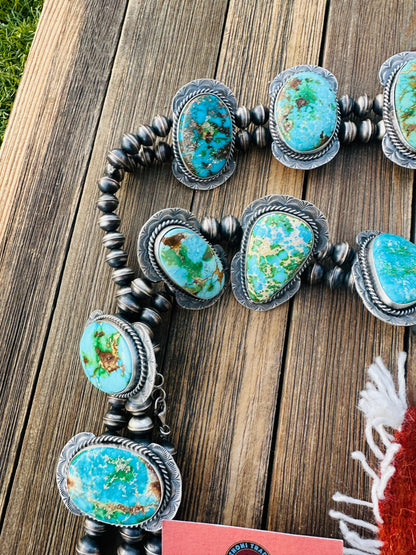 Handcrafted Turquoise & Sterling Silver Squash Blossom Necklace and Earring Set by Betta Lee