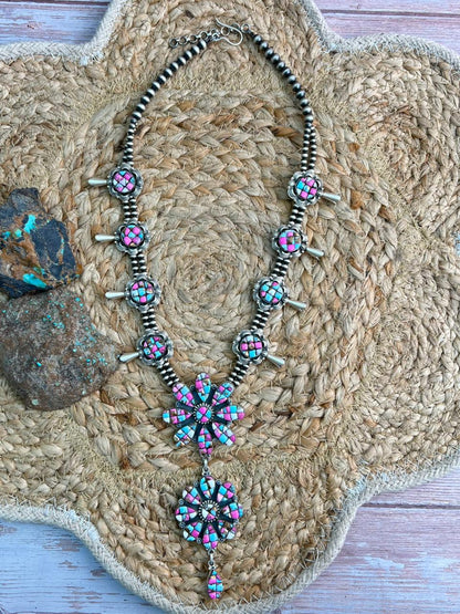 Handmade Sterling Silver Beaded Blossom Cotton Candy Necklace "Signed Nizhoni"