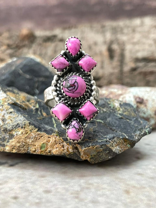 Handmade Sterling Silver Cherry Blossom Adjustable Ring "Signed Nizhoni"