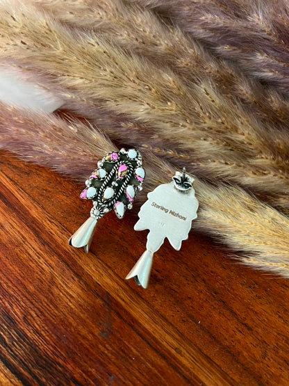 Handmade Sterling Silver Cotton Candy Post Studs Squash Blossom Earrings Signed Nizhoni
