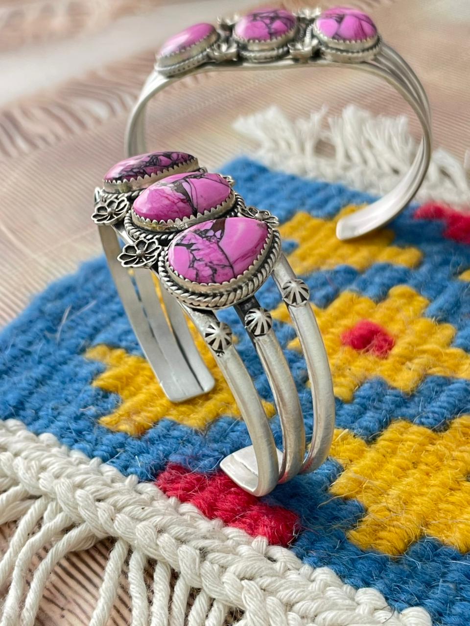 Handmade Sterling Silver Cheery Blossom Cuff Bracelet "Signed Nizhoni"