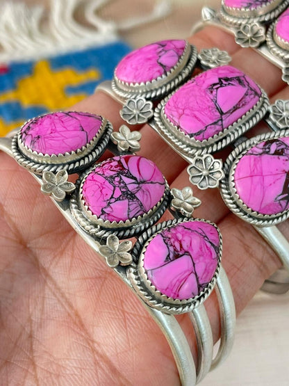 Handmade Sterling Silver Cheery Blossom Cuff Bracelet "Signed Nizhoni"