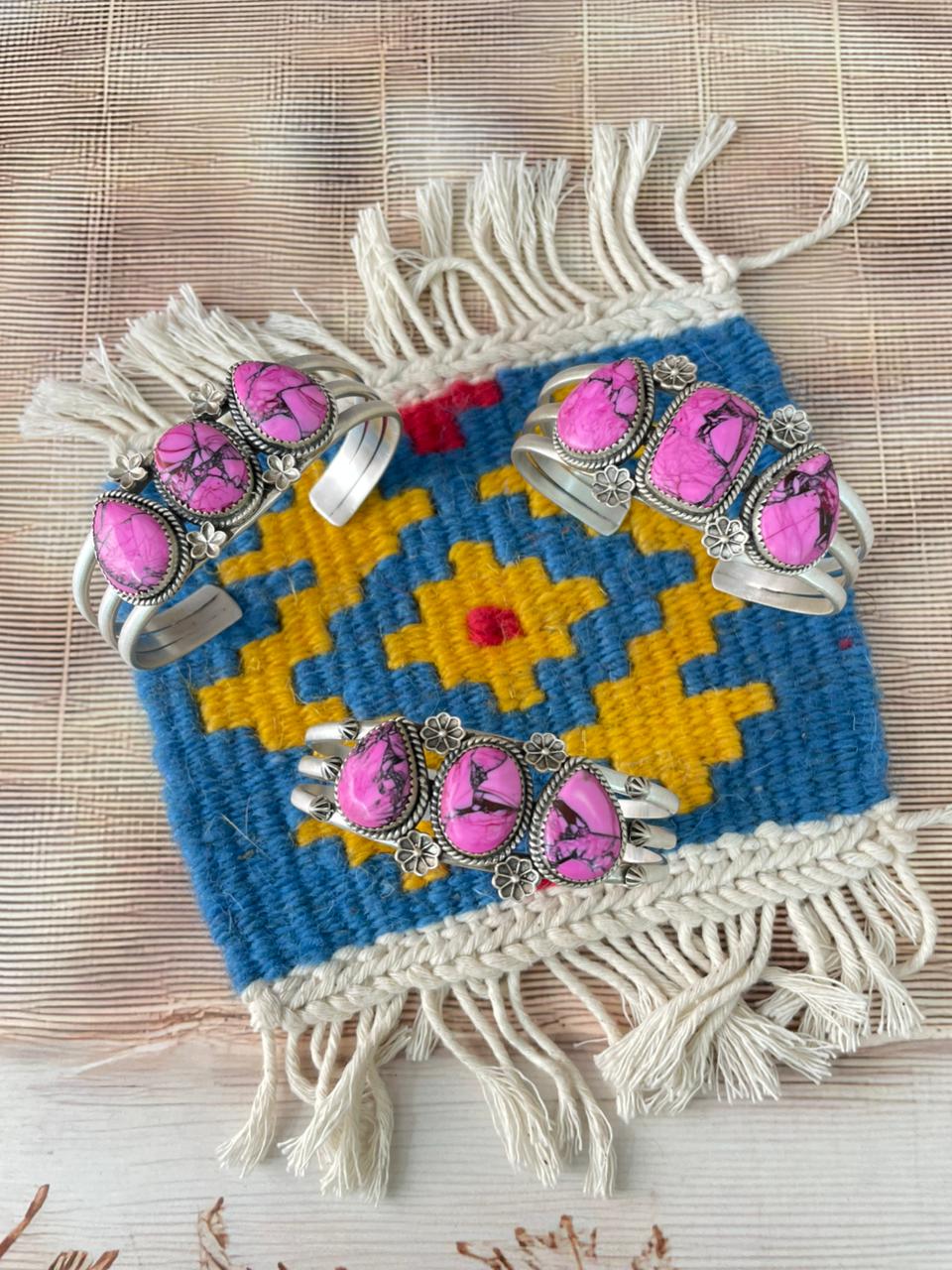 Handmade Sterling Silver Cheery Blossom Cuff Bracelet "Signed Nizhoni"