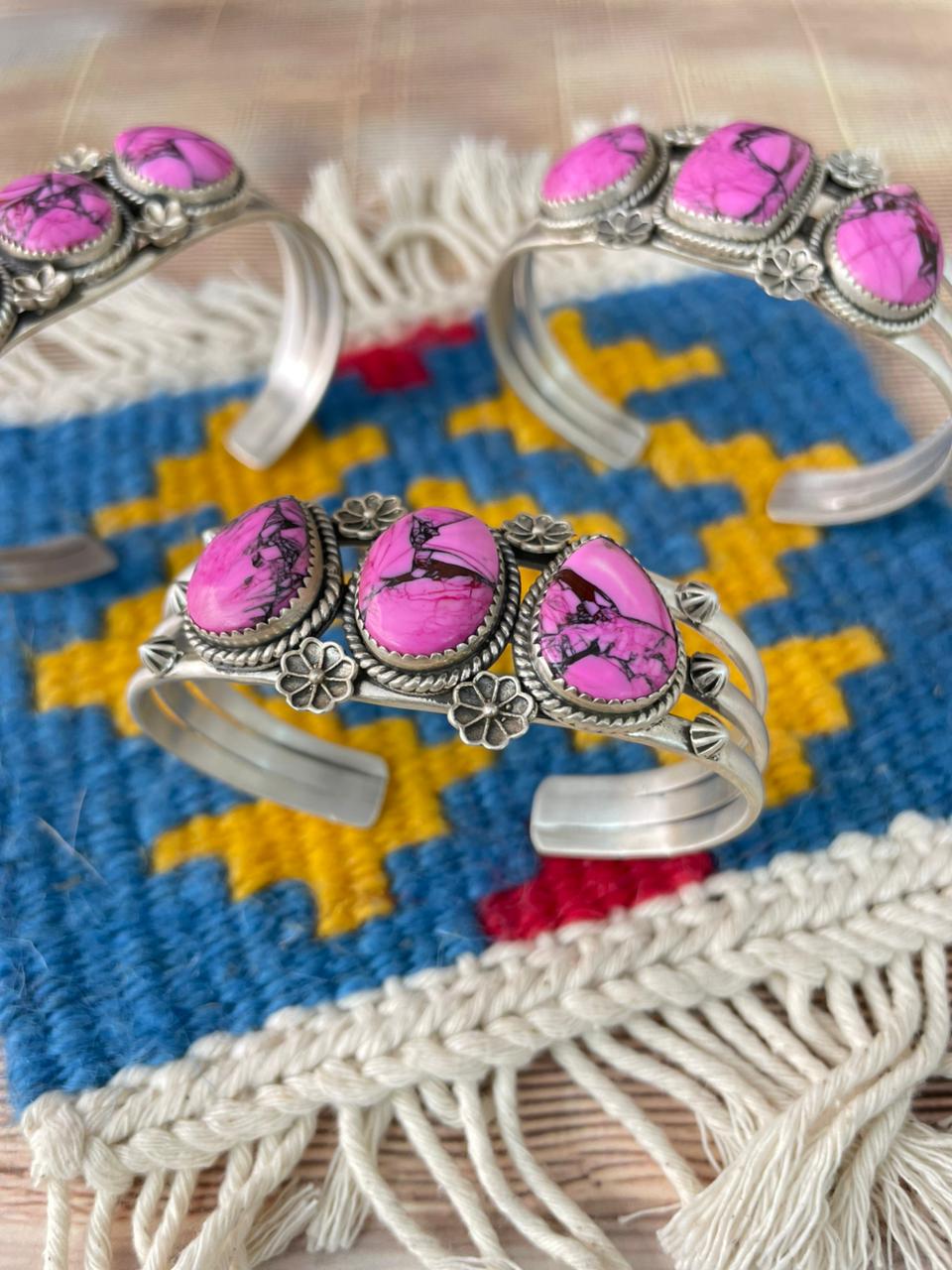 Handmade Sterling Silver Cheery Blossom Cuff Bracelet "Signed Nizhoni"