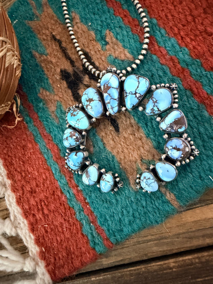 Handcrafted Sterling Silver & Golden Hills Turquoise Naja Pendant by Bernyse Chavez