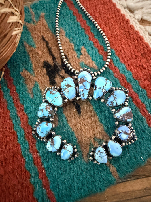 Handcrafted Sterling Silver & Golden Hills Turquoise Naja Pendant by Bernyse Chavez