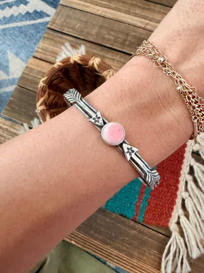 Handcrafted Sterling Silver & Queen Pink Conch Arrow Cuff Bracelet