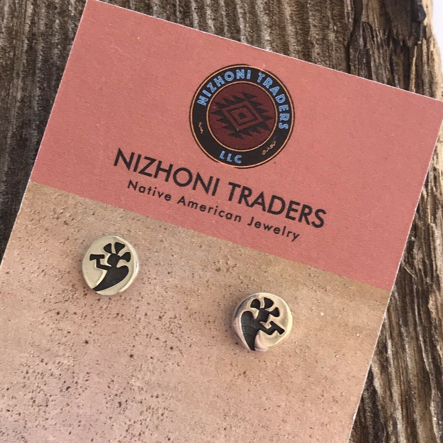 Handcrafted Sterling Silver Kokopelli Hand Stamped Stud Earrings