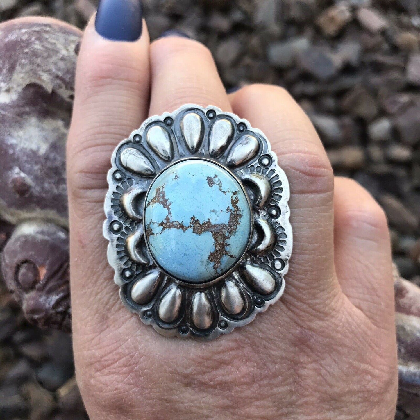 Handcrafted Golden Hills Turquoise & Sterling Silver  Ring Sz 6