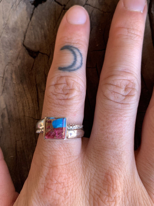 Handcrafted Pink Dream Mojave & Sterling Silver Square Stone Ring