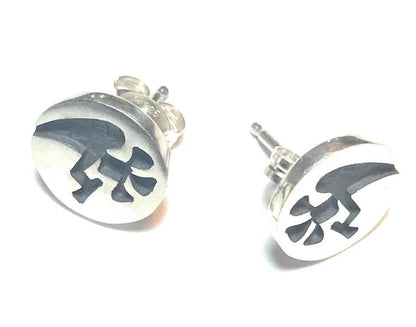 Handcrafted Sterling Silver Kokopelli Hand Stamped Stud Earrings
