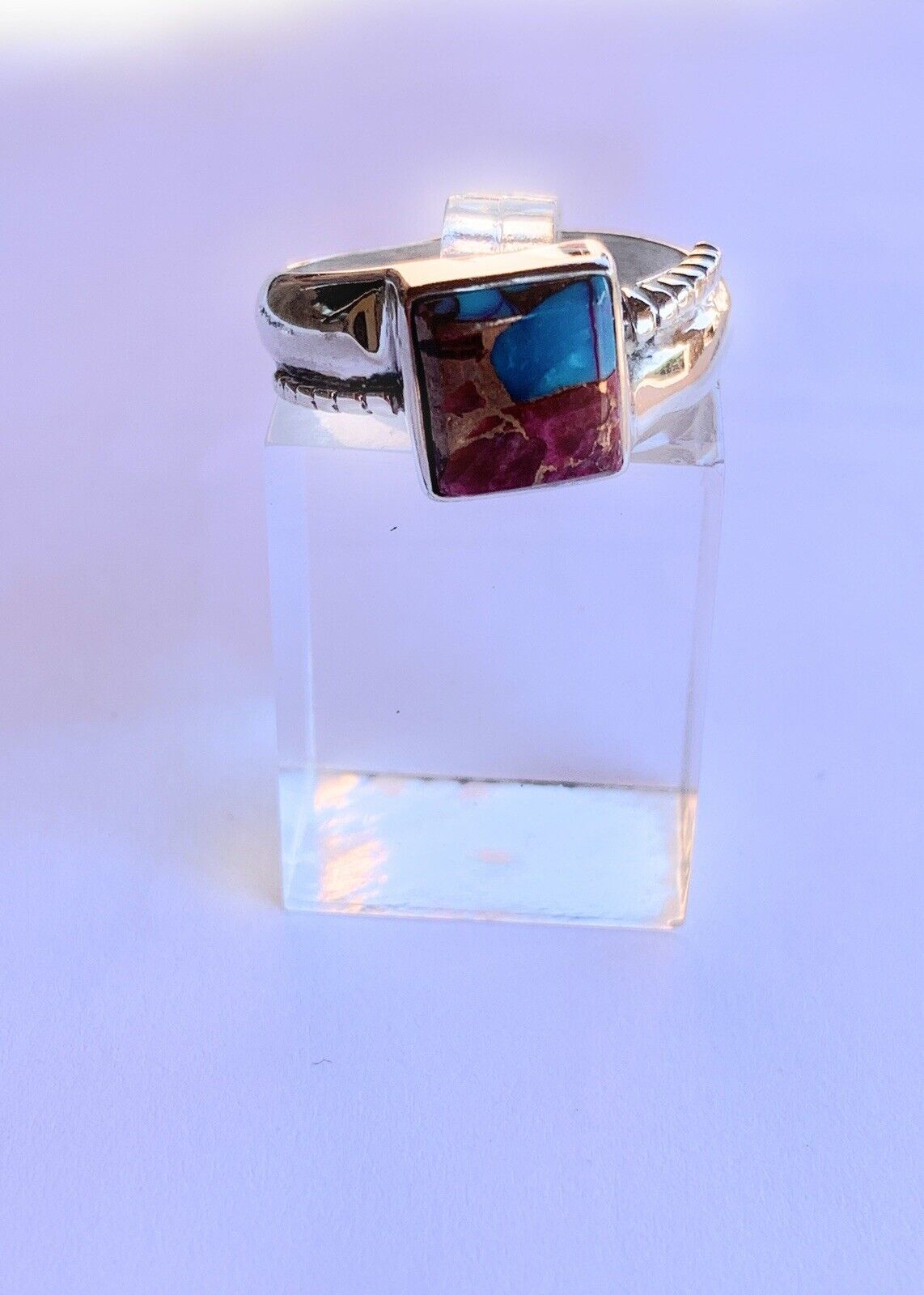 Handcrafted Pink Dream Mojave & Sterling Silver Square Stone Ring