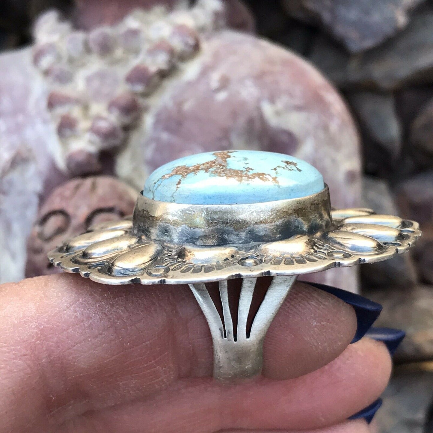 Handcrafted Golden Hills Turquoise & Sterling Silver  Ring Sz 6