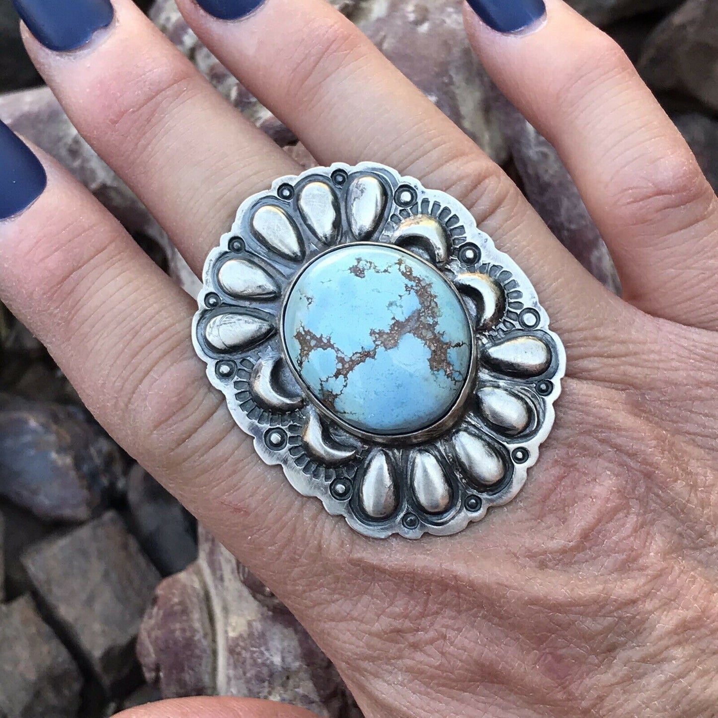 Handcrafted Golden Hills Turquoise & Sterling Silver  Ring Sz 6