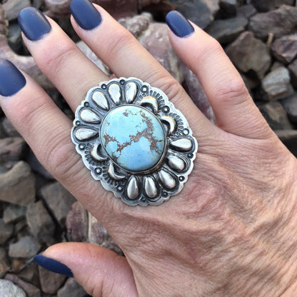 Handcrafted Golden Hills Turquoise & Sterling Silver  Ring Sz 6