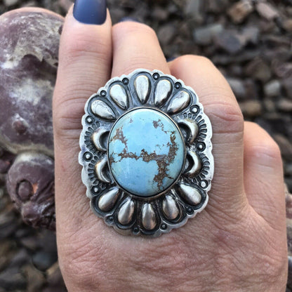 Handcrafted Golden Hills Turquoise & Sterling Silver  Ring Sz 6
