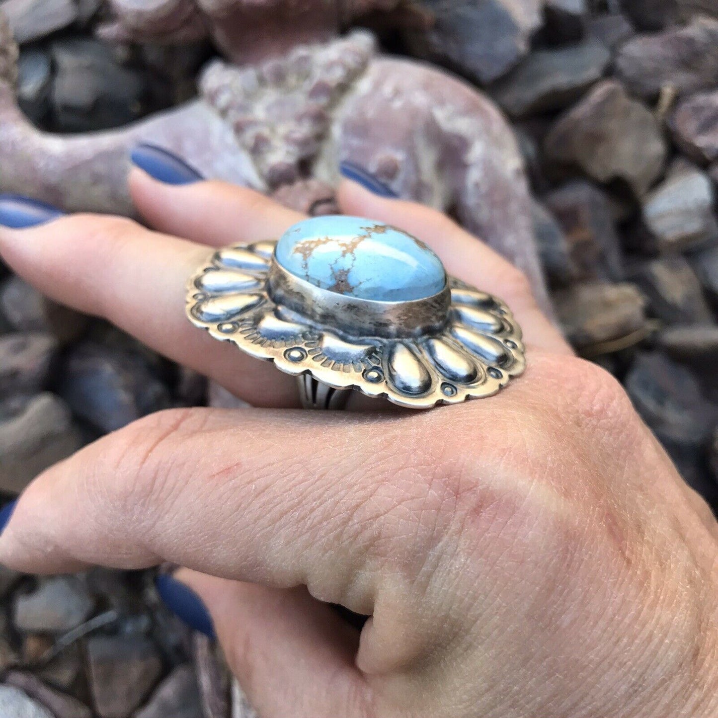 Handcrafted Golden Hills Turquoise & Sterling Silver  Ring Sz 6