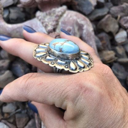 Handcrafted Golden Hills Turquoise & Sterling Silver  Ring Sz 6