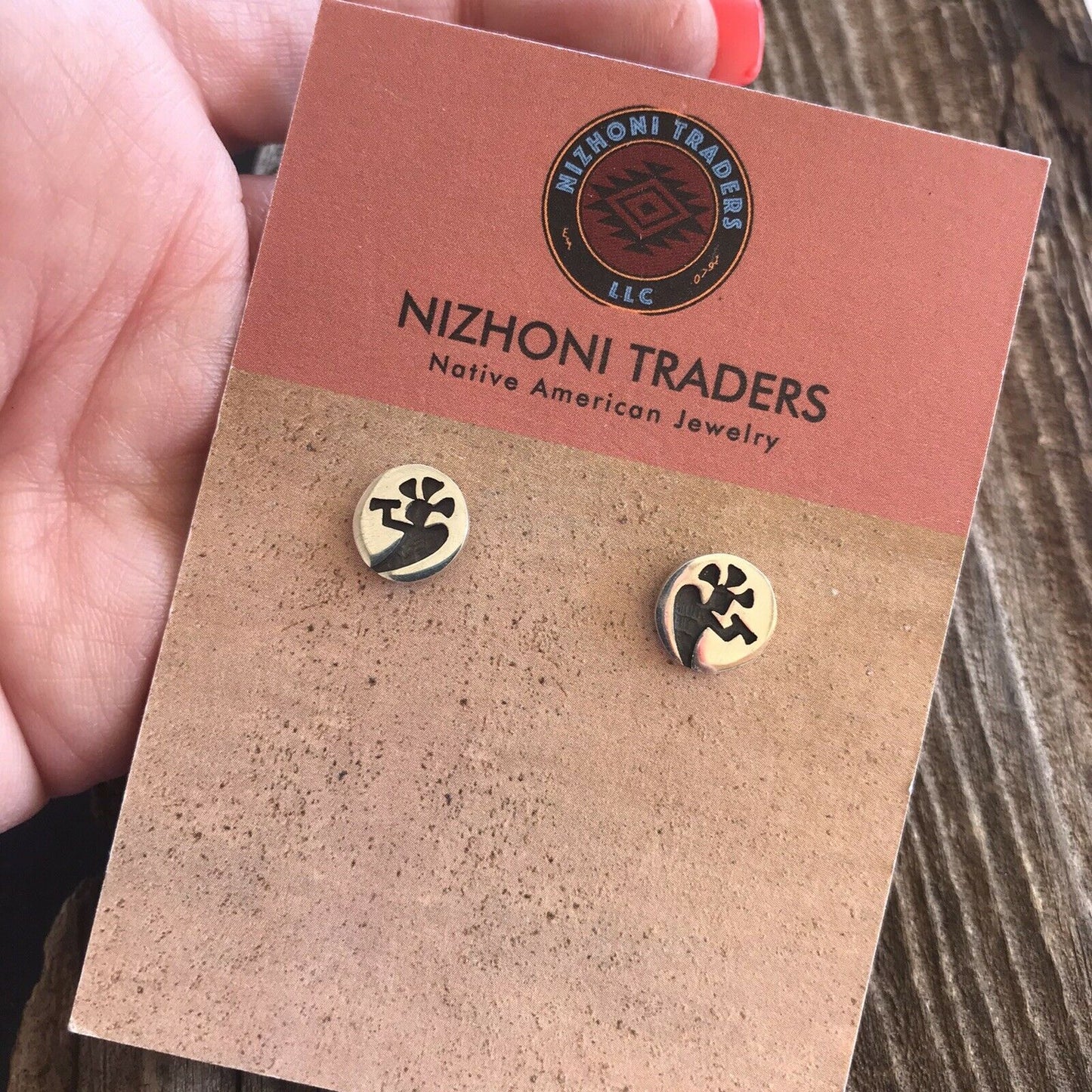 Handcrafted Sterling Silver Kokopelli Hand Stamped Stud Earrings