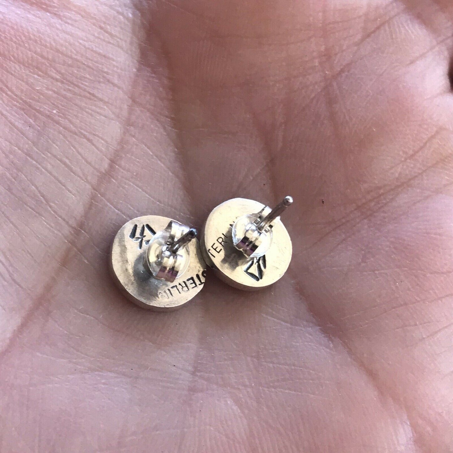 Handcrafted Sterling Silver Kokopelli Hand Stamped Stud Earrings