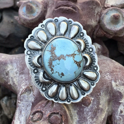 Handcrafted Golden Hills Turquoise & Sterling Silver  Ring Sz 6