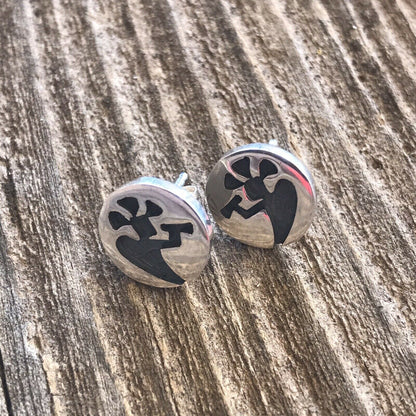 Handcrafted Sterling Silver Kokopelli Hand Stamped Stud Earrings