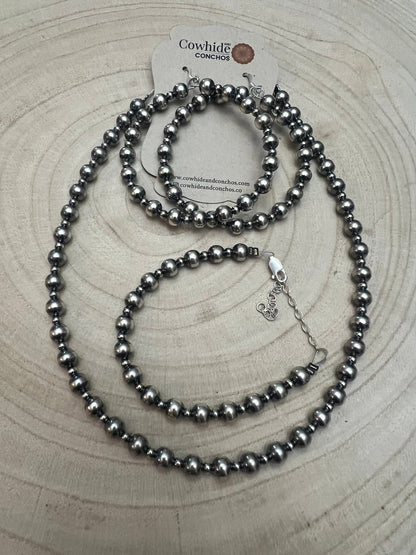 6mm and 3mm Sterling Silver Pearls choker necklace - 14 inch choker