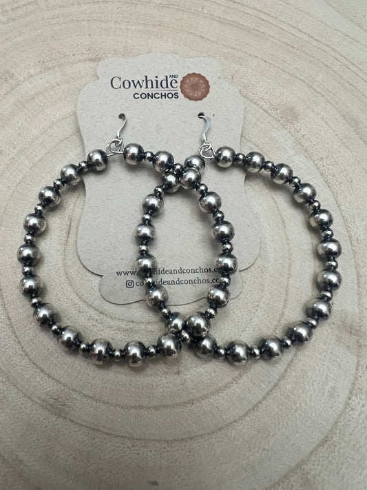 6mm & 3mm Sterling Pearl Hoop Earrings — 2 inch Drop