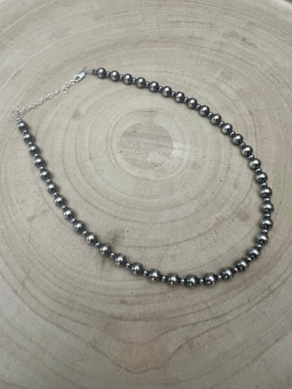 6mm and 3mm Sterling Silver Pearls choker necklace - 14 inch choker