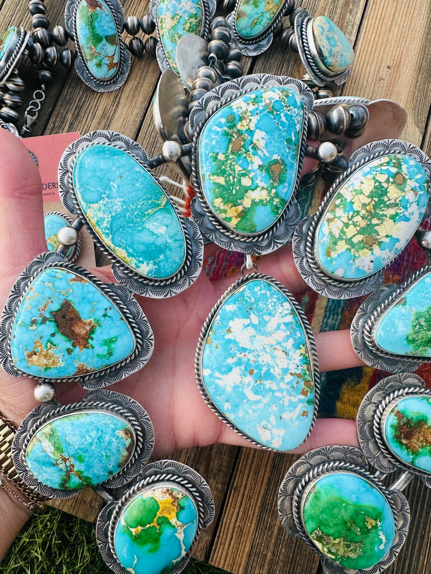 Handcrafted Turquoise & Sterling Silver Squash Blossom Necklace and Earring Set by Betta Lee