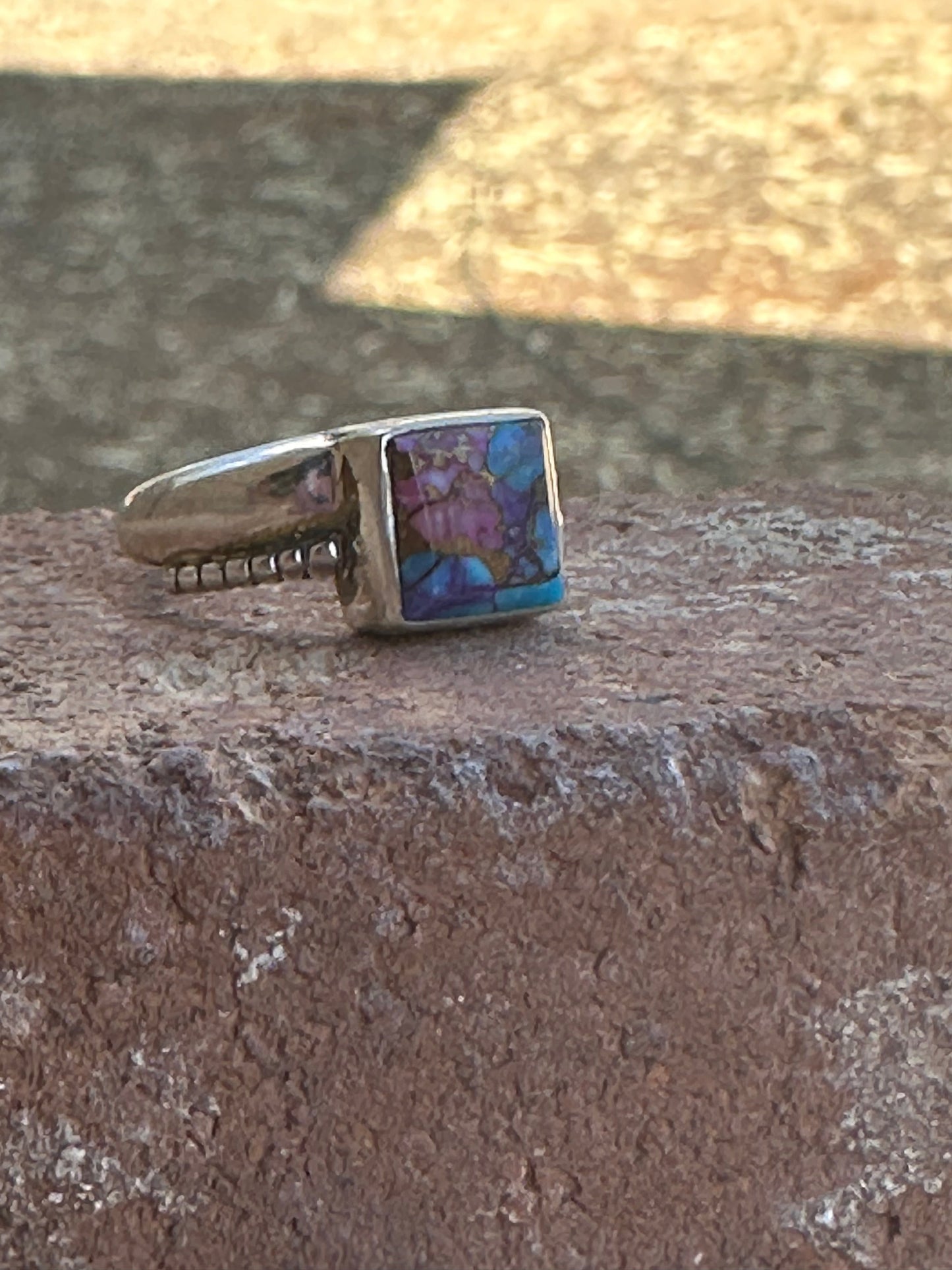 Handcrafted Pink Dream Mojave & Sterling Silver Square Stone Ring