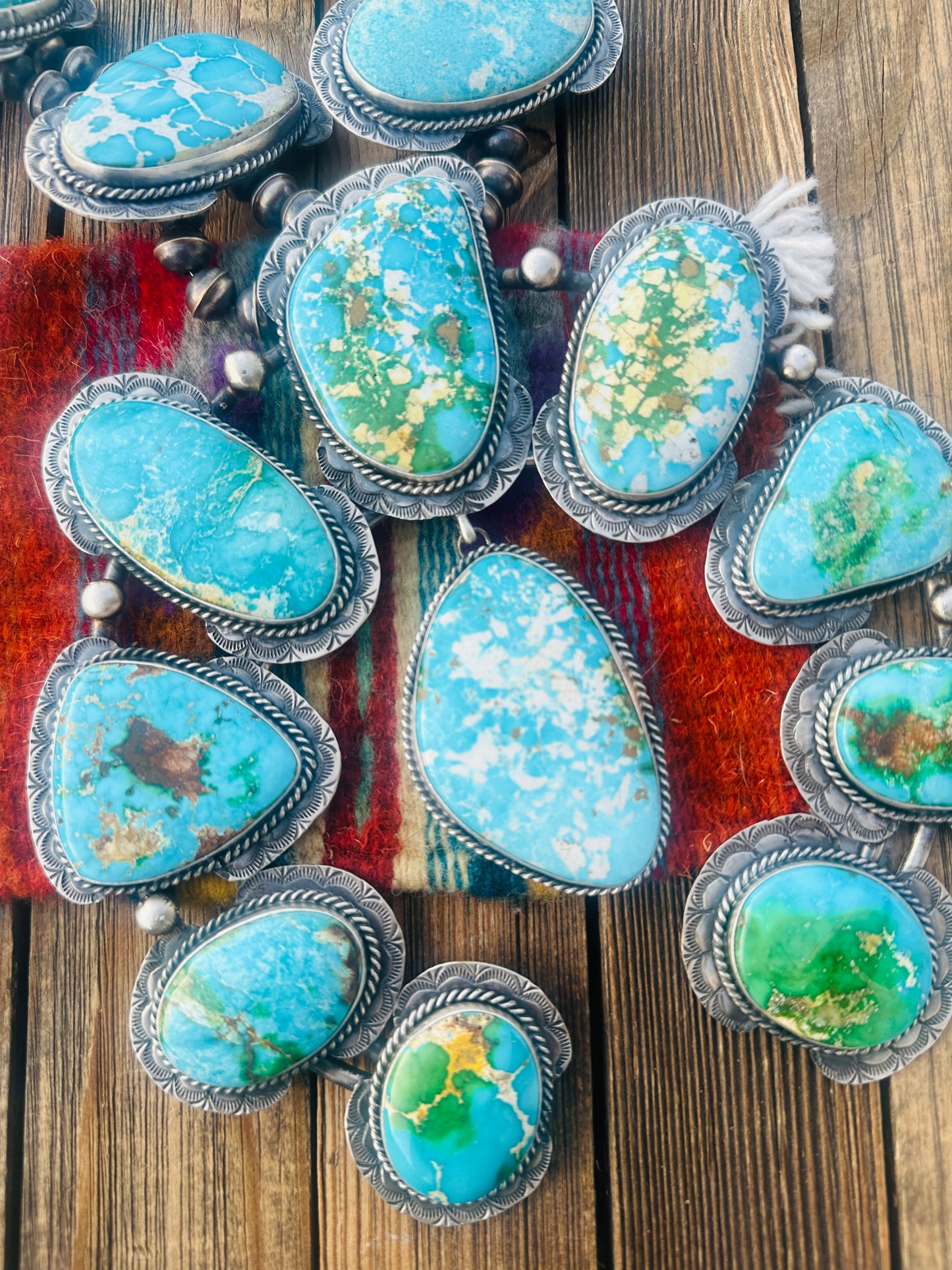 Handcrafted Turquoise & Sterling Silver Squash Blossom Necklace and Earring Set by Betta Lee