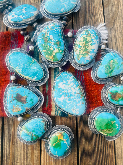 Handcrafted Turquoise & Sterling Silver Squash Blossom Necklace and Earring Set by Betta Lee
