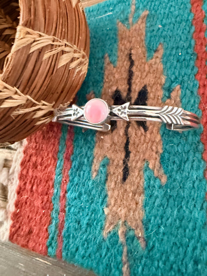 Handcrafted Sterling Silver & Queen Pink Conch Arrow Cuff Bracelet