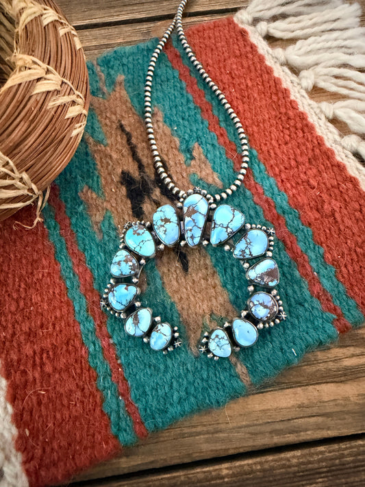 Handcrafted Sterling Silver & Golden Hills Turquoise Naja Pendant by Bernyse Chavez