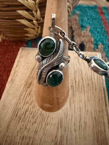 Handcrafted Old Pawn Abalone & Sterling Silver Cuff Bracelet with Hand Chain