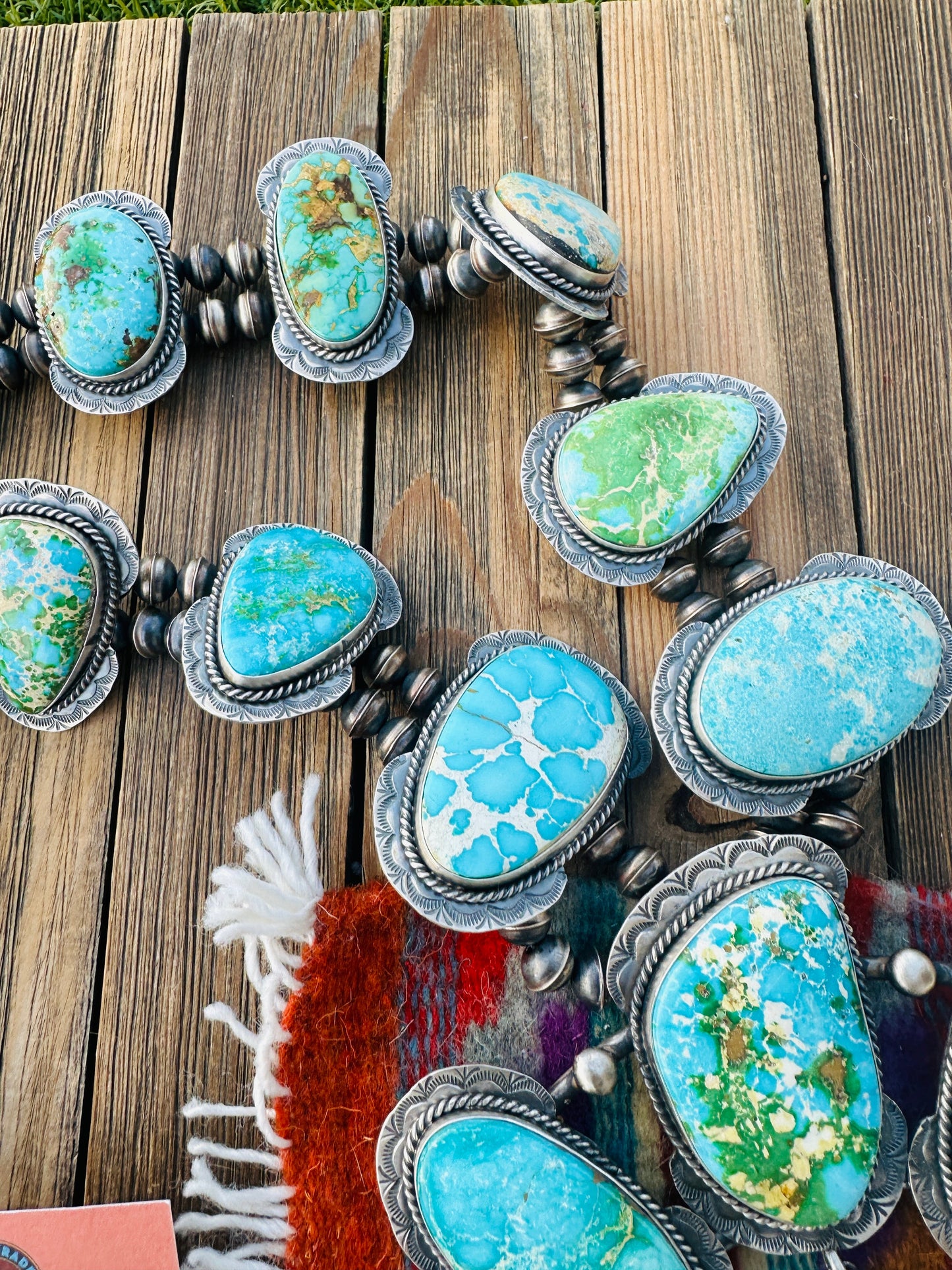 Handcrafted Turquoise & Sterling Silver Squash Blossom Necklace and Earring Set by Betta Lee