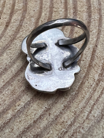 Coral and Sterling Leaf Ring - Stamped LJ - Size 6