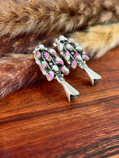 Handmade Sterling Silver Cotton Candy Post Studs Squash Blossom Earrings Signed Nizhoni
