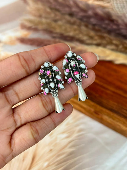 Handmade Sterling Silver Cotton Candy Post Studs Squash Blossom Earrings Signed Nizhoni