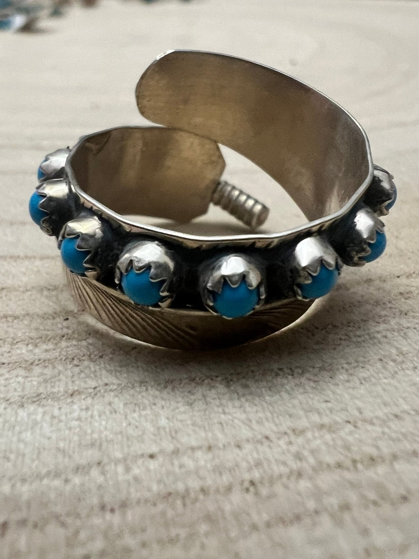 Chester Charley Navajo Handmade Kingman Turquoise Feather Adjustable Ring