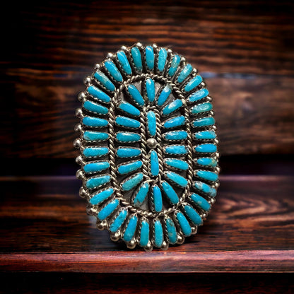 Philena Byjoe Navajo Sterling Silver Cluster Ring with Turquoise — Size 8 (Hallmark PB)