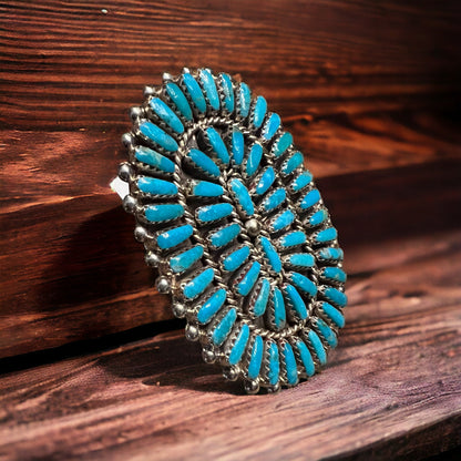 Philena Byjoe Navajo Sterling Silver Cluster Ring with Turquoise — Size 8 (Hallmark PB)